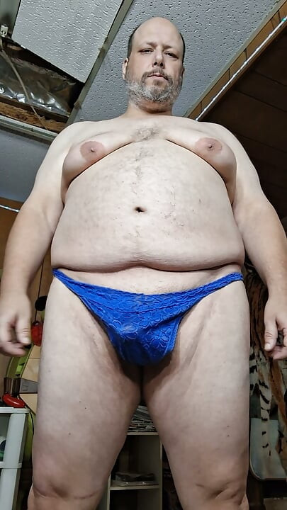 Chubby guy strips and cums