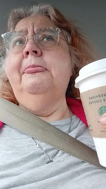 Talking and enjoying My treat from starbucks gift card I was given