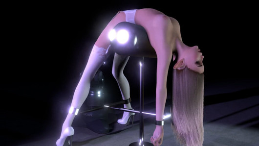 Fille blonde sur une machine à sexe BDSM : Porno 3D