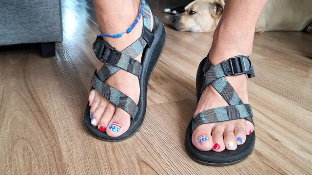 Changing sandals on my cute, pedicured feet