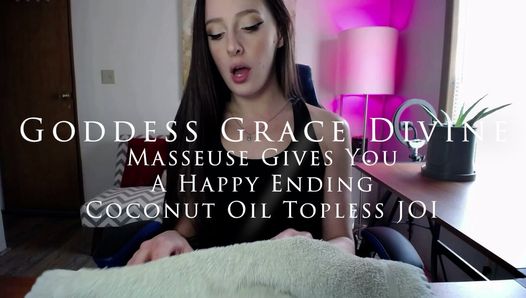 Massagista dá-lhe um final feliz - óleo de coco em topless