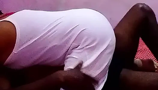 The Janan Akka wearing the red colored bessire and saw my p  well