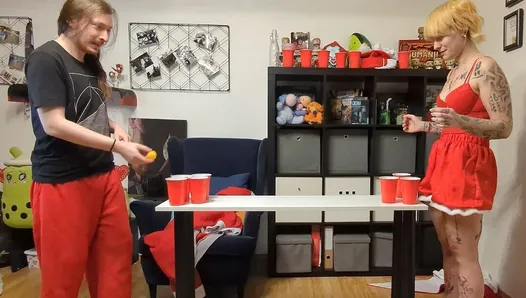 A Naughty Couple Is Playing a Game of Strip Pong