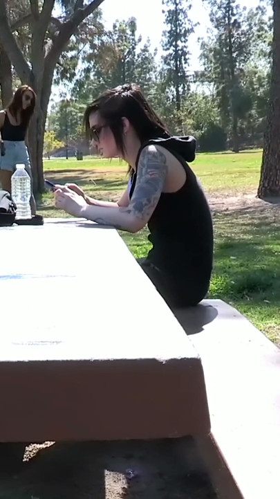 From the Kitchen to the Pink Terrace: Tattooed Girl Strips the Slim Brunette