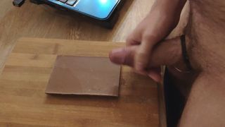 Massive cum on chocolate bar
