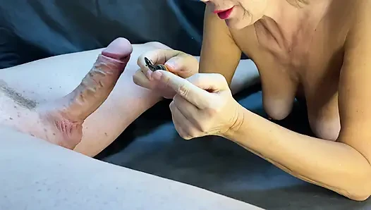 Domina play with huge cock till huge spurts of cum