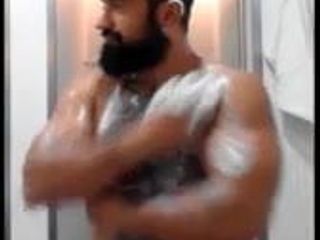 straight muscle bear shower tease