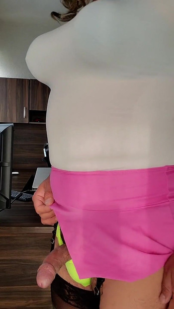 Lime Green Sissy Panties Wanking and Cuming