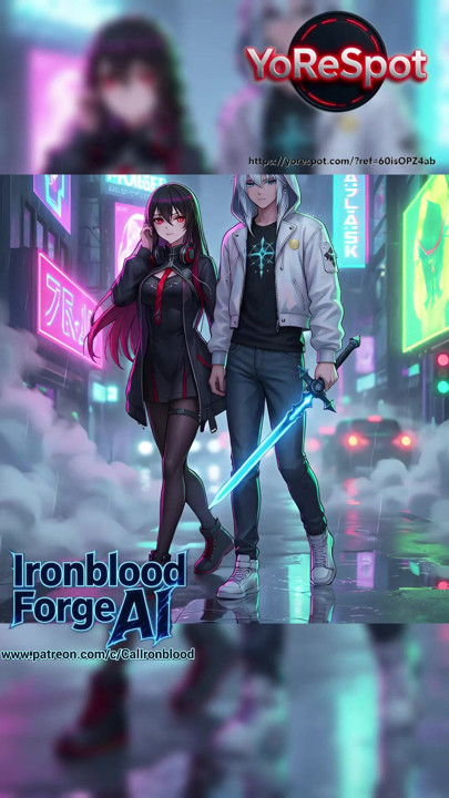 Cyberpunk Power Couple Walking Through Neon Rain AI Anime lavet på YoReSpot
