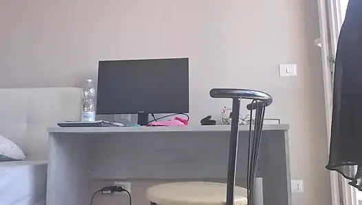 Hot blonde cleans her desk, but she gets carried away and does cool things