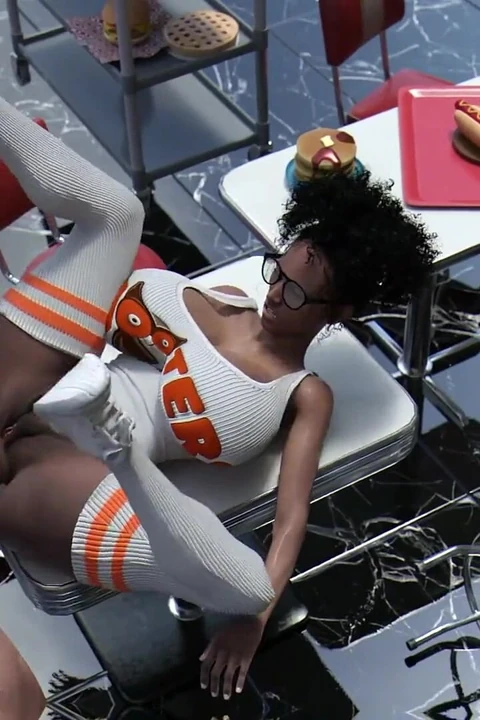 New Hooters Girl Anal Fucked on Restaurant Table by Her Futa Manager