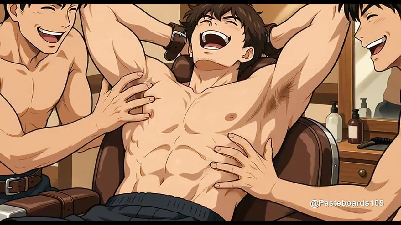 Strapped In The Barber Chair - Bare Hands In His Stretched Armpits (2D Anime)