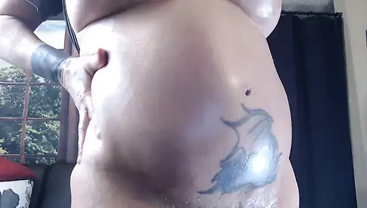 Big Pregnant Belly Oil Massage