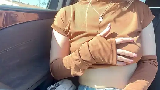 Mila Public Flashing Natural Tits with Hard Nipple in Car in Spain