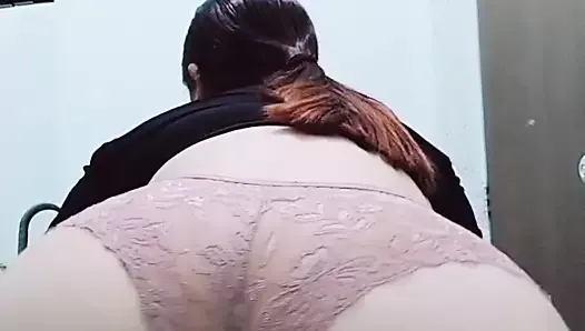 Sexy Mexican MILF secretary with a big butt takes off her uniform at the office and shows her big ass