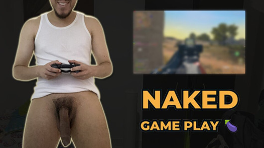 Young man loves to play video games naked and leave his big uncut cock dangling