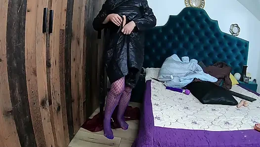 Masturbasi intens dengan jaket bengkak panjang, dildo & mainan seks