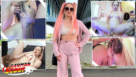 German Scout - adolescente de cabelos rosa Maria Gail com peitos flácidos em um casting de sexo anal duro