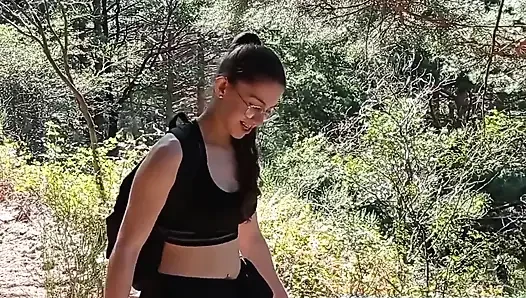 Outdoor sex 18yo brunette blowjob fuck cum and swallow