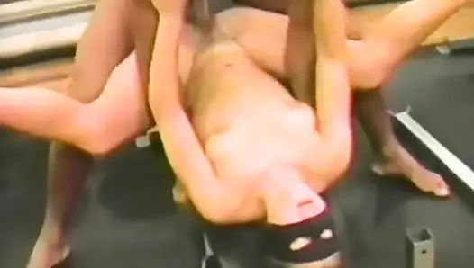 Masked Brunette Gets Her Hole Fucked All Over the Gym