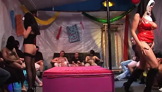Slutty Nun Rims Fat Ass While Blonde Deepthroats in Wild Orgy