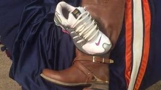 Cum on wifes Nike Shox and Aldo riding boots
