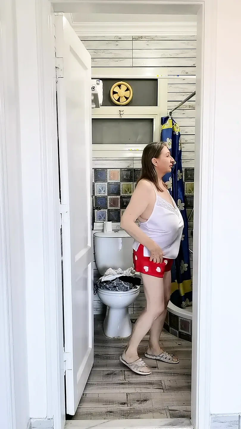 Peeping and pissing. Jerk off instruction. POV role-play video