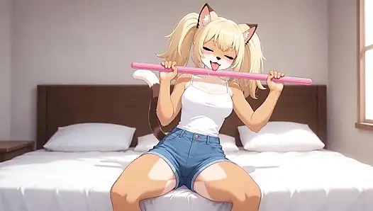 Sexy Furry Jerked Off in Front of Me - Shaking Butt, Wet Pussy & Pink Stick Masturbation