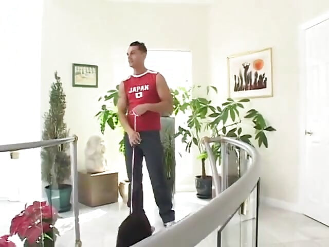 Two guys train and fuck brunette in sexy lingerie