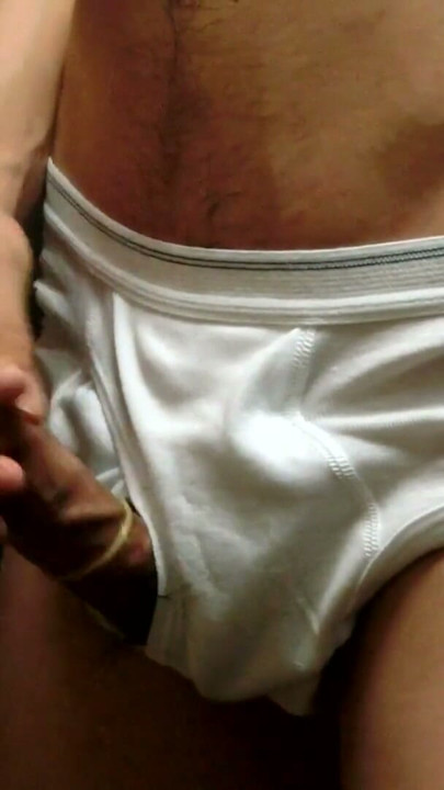 Wearing white briefs and masturbating with a condom | Clip 1