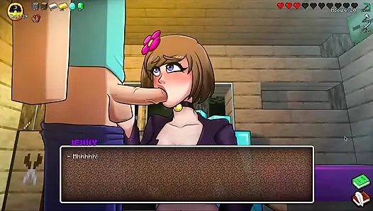 Hornycraft Minecraft parodisi - Steve Jenny'den elmas için ıslak gırtlağına kadar sakso çekiyor