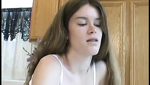 Sweet young babe in stockings gets a good fuck on the dining table
