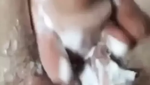 Husband washing her dirty pussy
