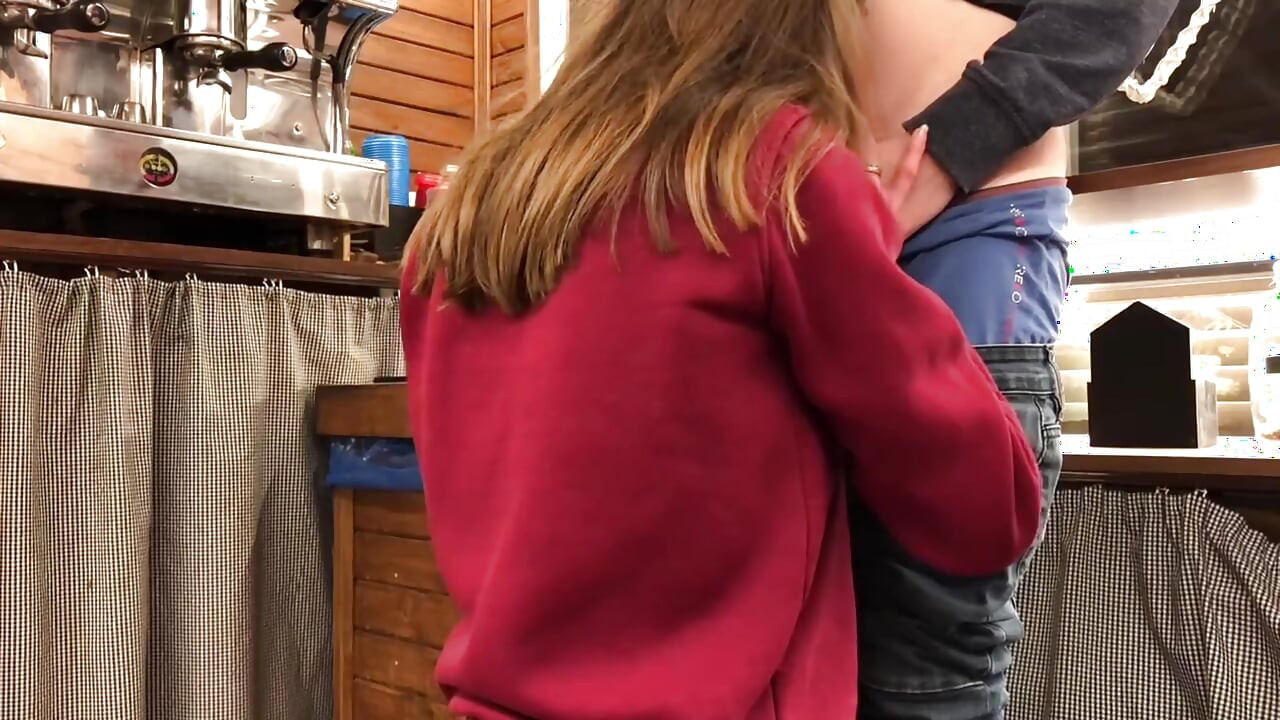 First Blowjob at Work – Sucking a Cock While Kneeling Under the Bar Counter