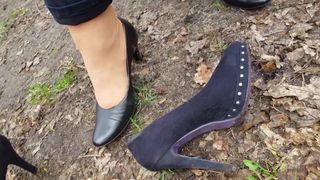 Outdoor session with two pairs of black heels