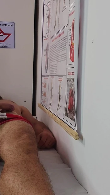 Iconic moment from "Nurse and beautician observes patient's erection!"