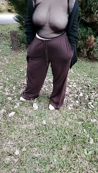 My stepmother walking in a transparent T-shirt.