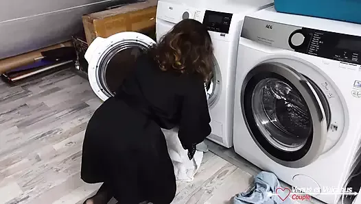 Stepmom Gets Fucked While Is Stuck Inside of Washing Machine! Hot Sex!