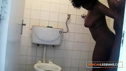 This BLACK LESBIAN COUPLE went wild LICKING PUSSY 69 after steamy taking a shower
