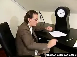 Blonde takes grandpas' anal gangbang