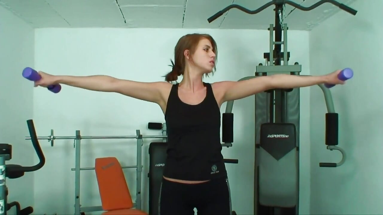 Hot workout girl with a tight ass and amazing tits gets horny during her workout and wants to fuck