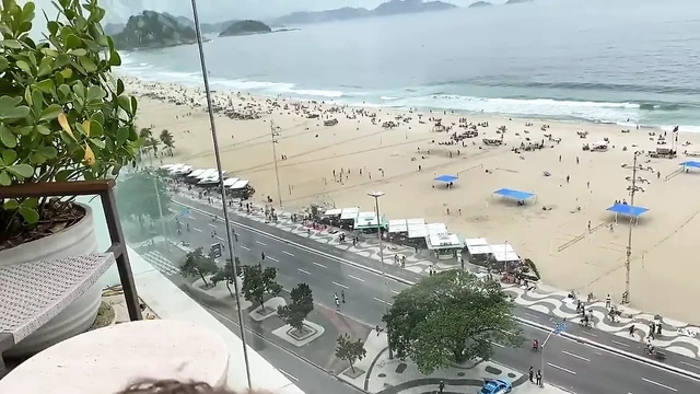 Anal and blowjob on the hotel balcony