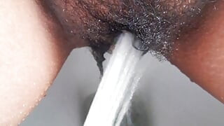 Pissing in bathroom and hardly Squirting Orgasm then moaning
