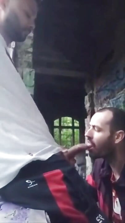 A Dude Is Jerking off in an Urban Exploration Setting and Gets Caught by a Blowjob Artist.