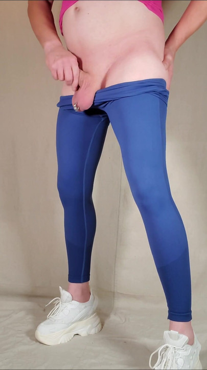 Spectacular moment from "Young Femboy has his dick tucked in New leggings and showing his big butt"