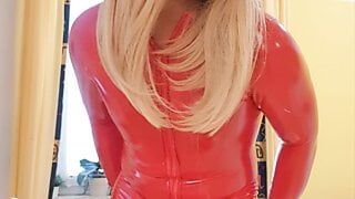 The Little Sissy in Red Catsuit