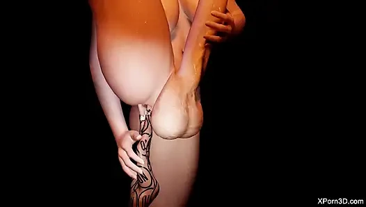 Futa-riesin benutzt mädchen als sextoy, riesige futanari-dominanz