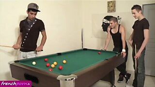 FrenchPorn.fr - Three young people are playing billiards