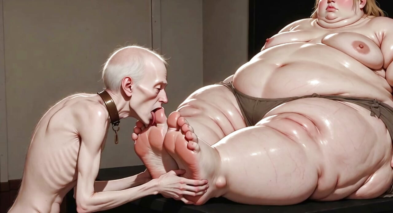 Thin Slave Boy Licking Huge SSBBW Mistress Soft Feet