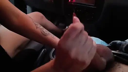 Jerking off my neighbor until I squirt his cum in my high heels after pumping car pedals